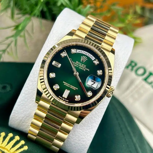 Role_x oyster perpetual day date diamond gold-green 40 battery