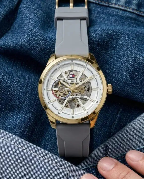 Tommy_hilfiger Automatic Silicon Grey-Gold-White