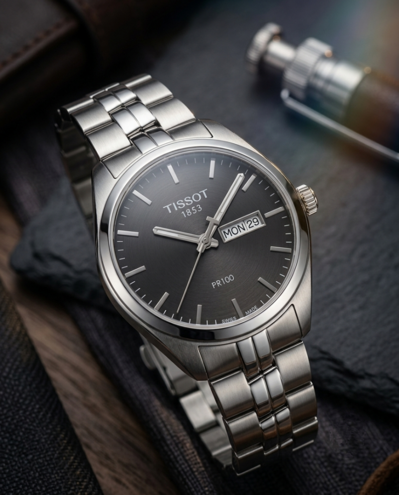 Tiso_t 1853 PR-100 Silver Black Dial