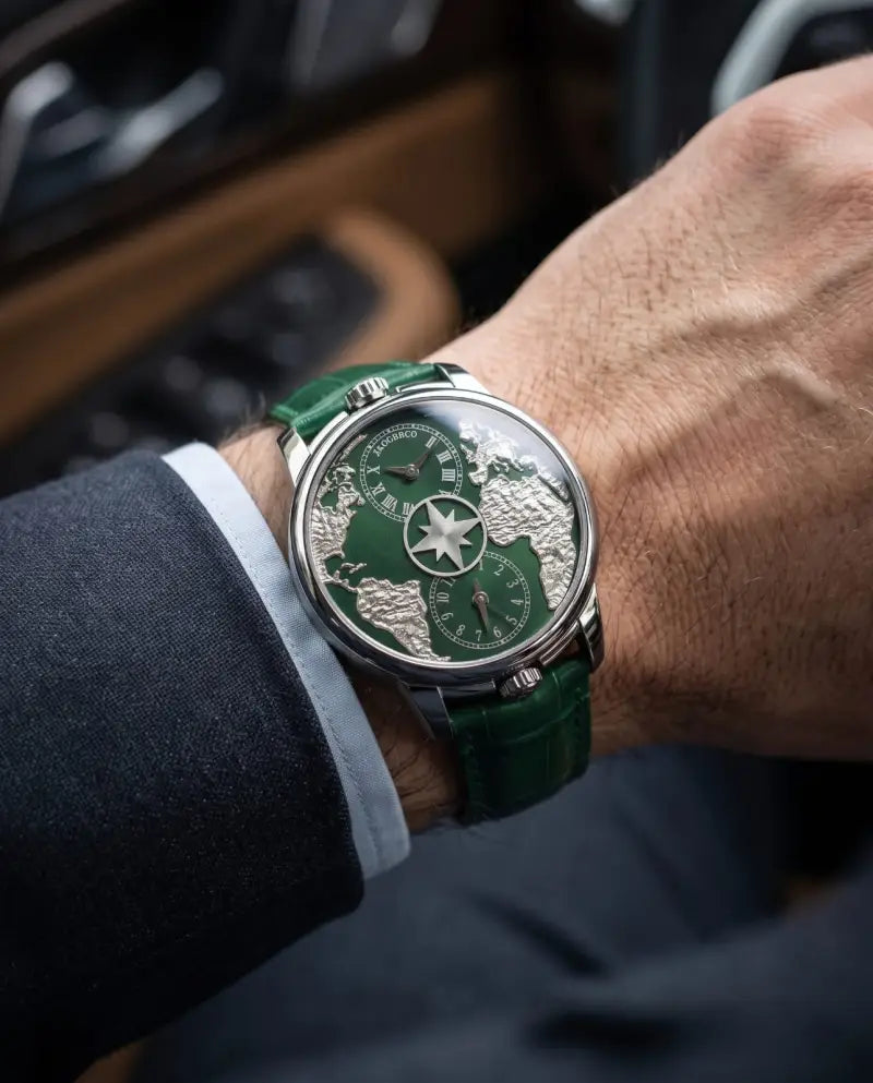 Jaco_b & C_o The World Is Yours Dual Time Zone Green Silver