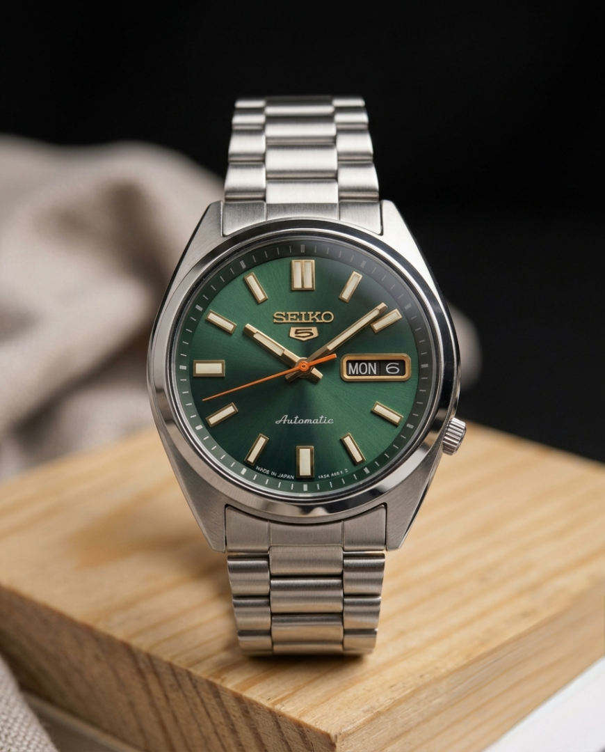 Seiko_o 5 Sports SNXS Automatic silver green and Red niddle