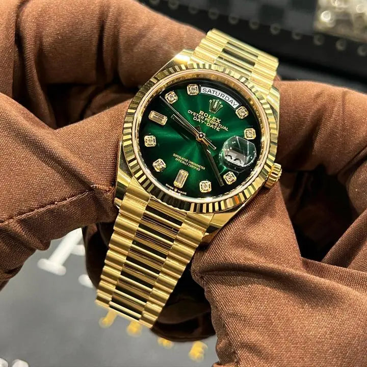 Role_x oyster perpetual day date diamond gold-green 40 battery