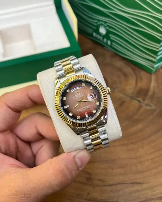 Role_x Oyster Perpetual Day Date Diamond 40 Battery 2Ton-Gold-Brown