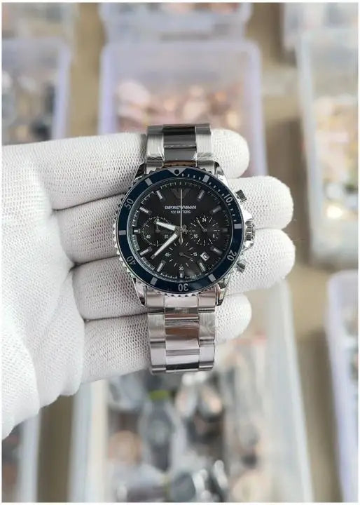 Emporio Arman_i 100m Chrono Silver Blue - J1616